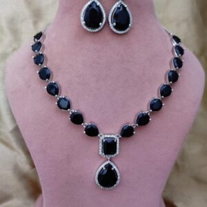 American Diamond Black Necklace Set