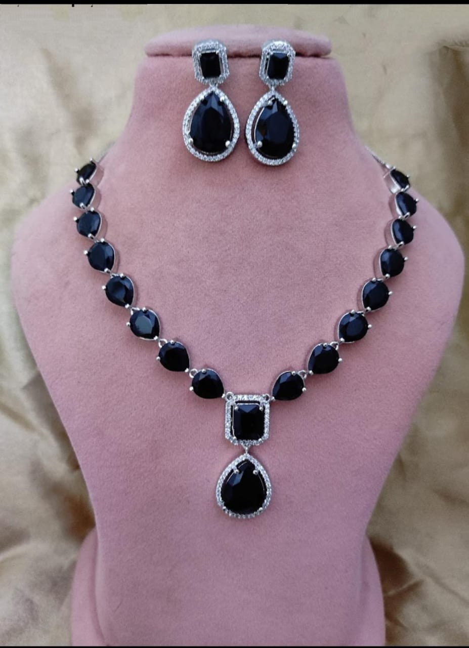 American Diamond Black Necklace Set