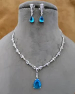 American Diamond Drop Pendant Sky Blue Necklace Set