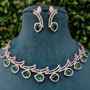 American Diamond Green Necklace Set