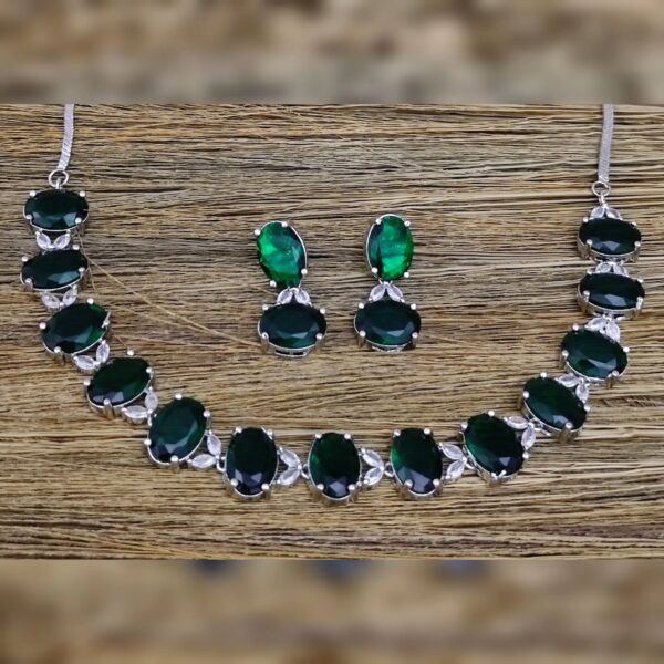 American Diamond Green Necklace Set