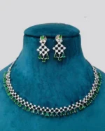 American Diamond Green Studded Necklace & Earrings Set