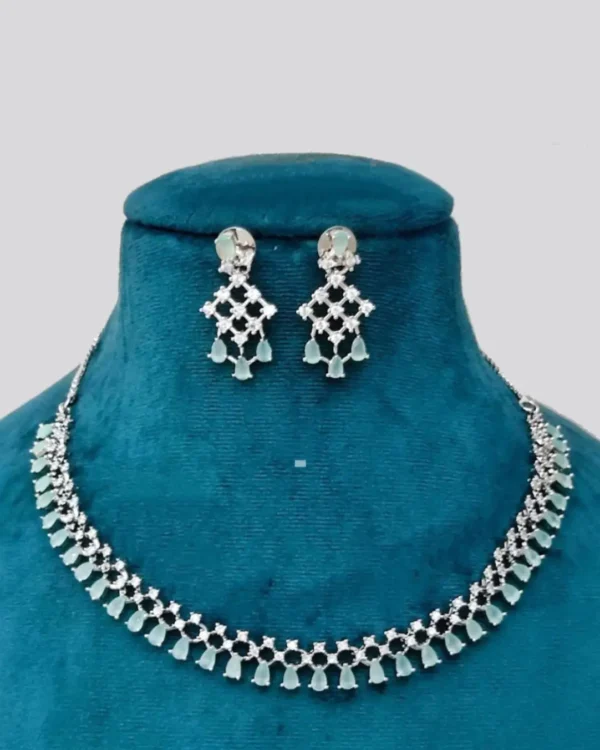 American Diamond Mint Green Studded Necklace & Earrings Set