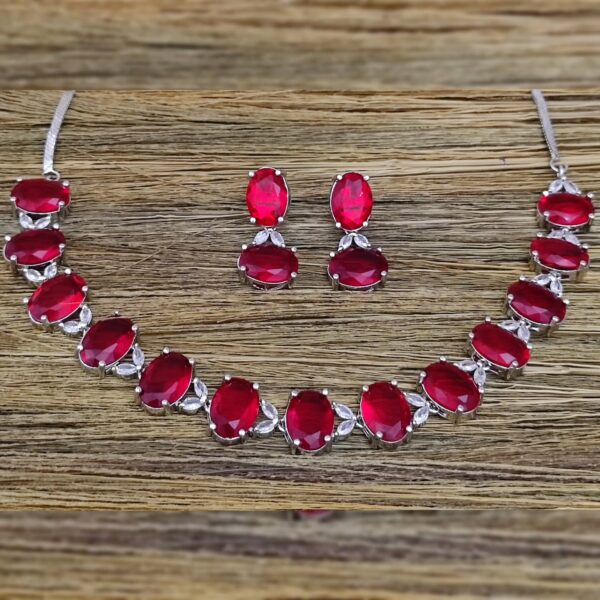 American Diamond Red Necklace Set