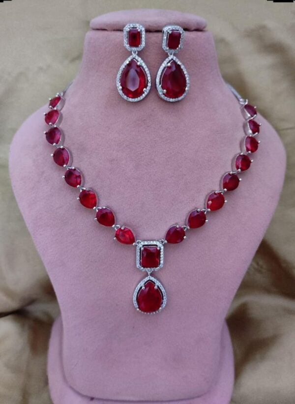 American Diamond Red Necklace Set