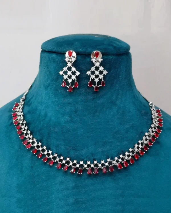 American Diamond Red Studded Necklace & Earrings Set