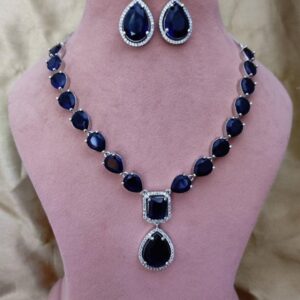 American Diamond Royal Blue Necklace Set