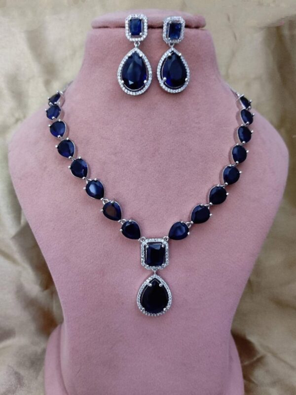 American Diamond Royal Blue Necklace Set