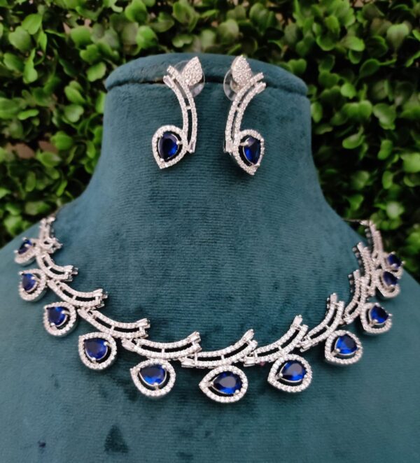 American Diamond Royal Blue Necklace Set