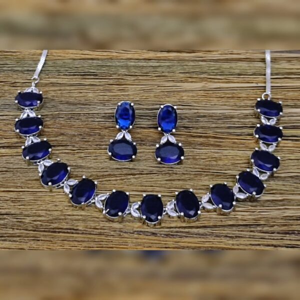 American Diamond Royal Blue Necklace Set