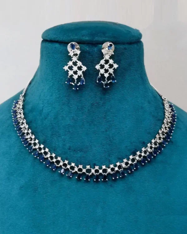 American Diamond Royal Blue Studded Necklace & Earrings Set