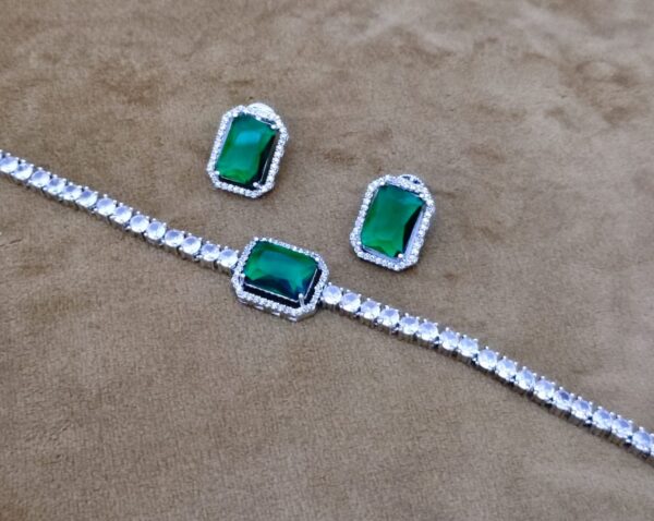 American Diamond Silver-Plated Studded Bracelet With Earrings