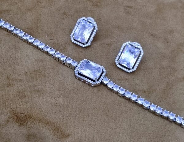 American Diamond Silver-Plated Studded Bracelet With Earrings