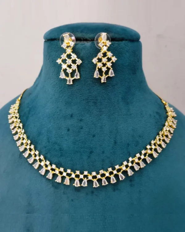 American Diamond Water Drop Gold Studded Necklace & Earrings Set