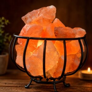 Himalayan Rock Salt Fire Effect Basket Lamp