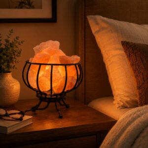 Himalayan Rock Salt Fire Effect Basket Lamp